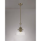 NLK01219 Louis 1 Light Telescopic Pendant With 30cm Flat Round Glass Shade Antique Brass/Clear