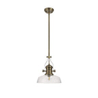 NLK01219 Louis 1 Light Telescopic Pendant With 30cm Flat Round Glass Shade Antique Brass/Clear