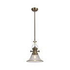 NLK01229 Louis 1 Light Telescopic Pendant With 30cm Smooth Bell Glass Shade Antique Brass/Clear
