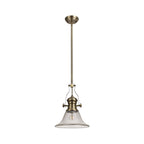 NLK01229 Louis 1 Light Telescopic Pendant With 30cm Smooth Bell Glass Shade Antique Brass/Clear