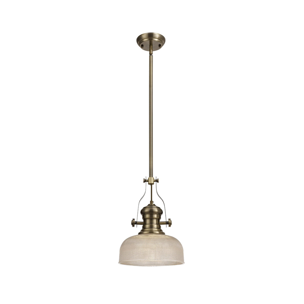 NLK01239 Louis 1 Light Telescopic Pendant With 26.5cm Prismatic Glass Shade Antique Brass/Clear