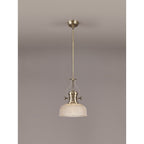 NLK01239 Louis 1 Light Telescopic Pendant With 26.5cm Prismatic Glass Shade Antique Brass/Clear