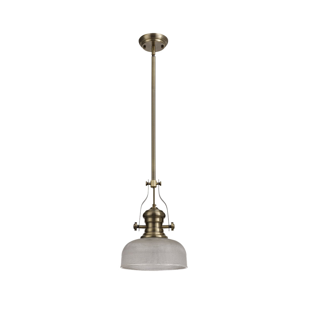 NLK01239 Louis 1 Light Telescopic Pendant With 26.5cm Prismatic Glass Shade Antique Brass/Clear