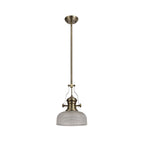 NLK01239 Louis 1 Light Telescopic Pendant With 26.5cm Prismatic Glass Shade Antique Brass/Clear