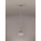 NLK01239 Louis 1 Light Telescopic Pendant With 26.5cm Prismatic Glass Shade Antique Brass/Clear