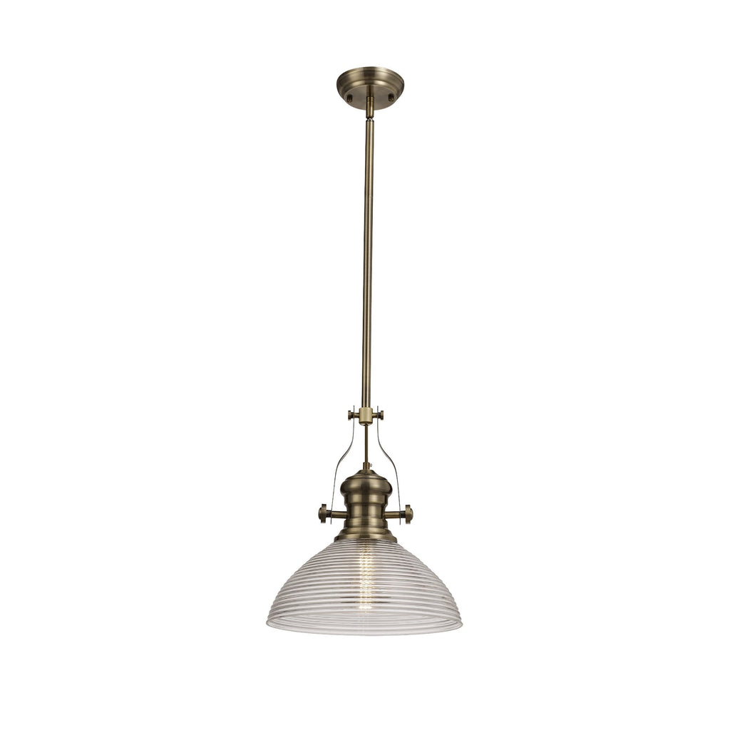 NLK01249 Louis 1 Light Telescopic Pendant With 33.5cm Prismatic Glass Shade Antique Brass/Clear