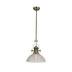 NLK01249 Louis 1 Light Telescopic Pendant With 33.5cm Prismatic Glass Shade Antique Brass/Clear