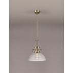 NLK01249 Louis 1 Light Telescopic Pendant With 33.5cm Prismatic Glass Shade Antique Brass/Clear