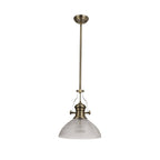 NLK01249 Louis 1 Light Telescopic Pendant With 33.5cm Prismatic Glass Shade Antique Brass/Clear