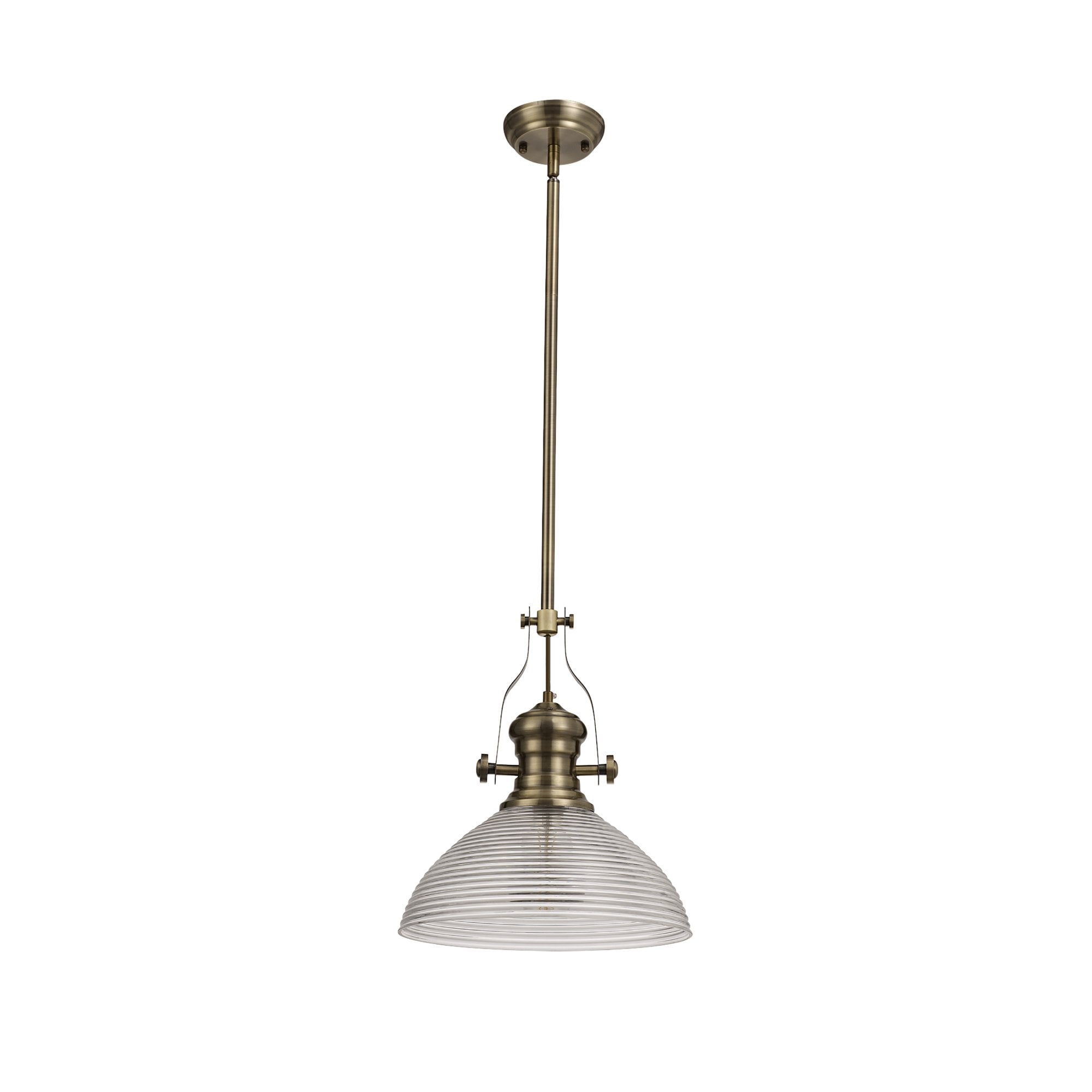 NLK01249 Louis 1 Light Telescopic Pendant With 33.5cm Prismatic Glass Shade Antique Brass/Clear