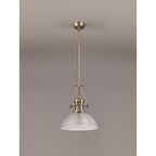 NLK01249 Louis 1 Light Telescopic Pendant With 33.5cm Prismatic Glass Shade Antique Brass/Clear