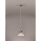 NLK01249 Louis 1 Light Telescopic Pendant With 33.5cm Prismatic Glass Shade Antique Brass/Clear
