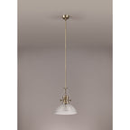NLK01249 Louis 1 Light Telescopic Pendant With 33.5cm Prismatic Glass Shade Antique Brass/Clear