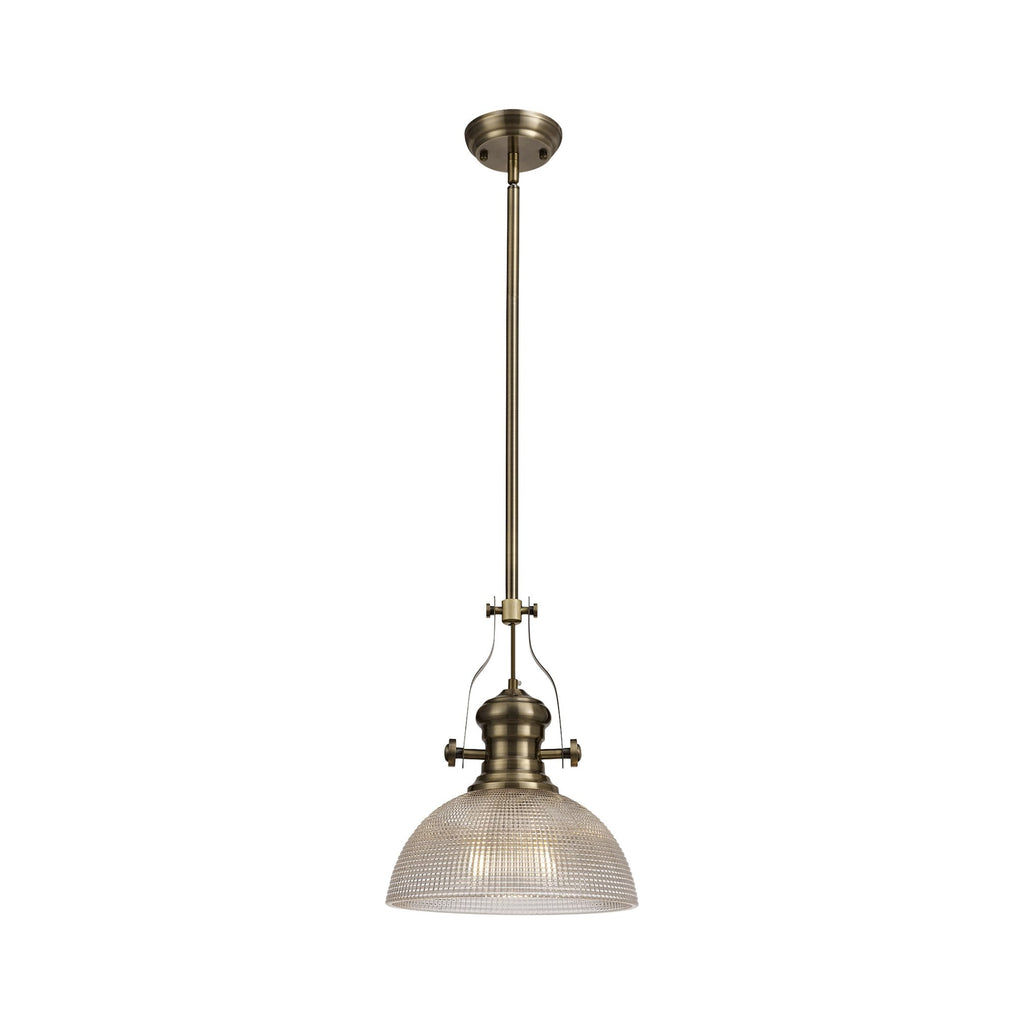 NLK01259 Louis 1 Light Telescopic Pendant With 30cm Prismatic Glass Shade Antique Brass/Clear