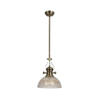 NLK01259 Louis 1 Light Telescopic Pendant With 30cm Prismatic Glass Shade Antique Brass/Clear