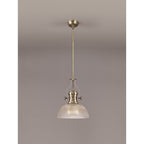 NLK01259 Louis 1 Light Telescopic Pendant With 30cm Prismatic Glass Shade Antique Brass/Clear