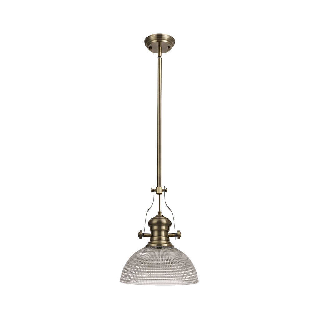 NLK01259 Louis 1 Light Telescopic Pendant With 30cm Prismatic Glass Shade Antique Brass/Clear