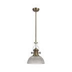 NLK01259 Louis 1 Light Telescopic Pendant With 30cm Prismatic Glass Shade Antique Brass/Clear