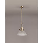 NLK01259 Louis 1 Light Telescopic Pendant With 30cm Prismatic Glass Shade Antique Brass/Clear