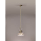 NLK01259 Louis 1 Light Telescopic Pendant With 30cm Prismatic Glass Shade Antique Brass/Clear