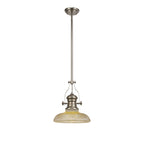 NLK01269 Louis 1 Light Telescopic Pendant With 30cm Round Glass Shade Polished Nickel/Amber