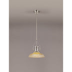 NLK01269 Louis 1 Light Telescopic Pendant With 30cm Round Glass Shade Polished Nickel/Amber