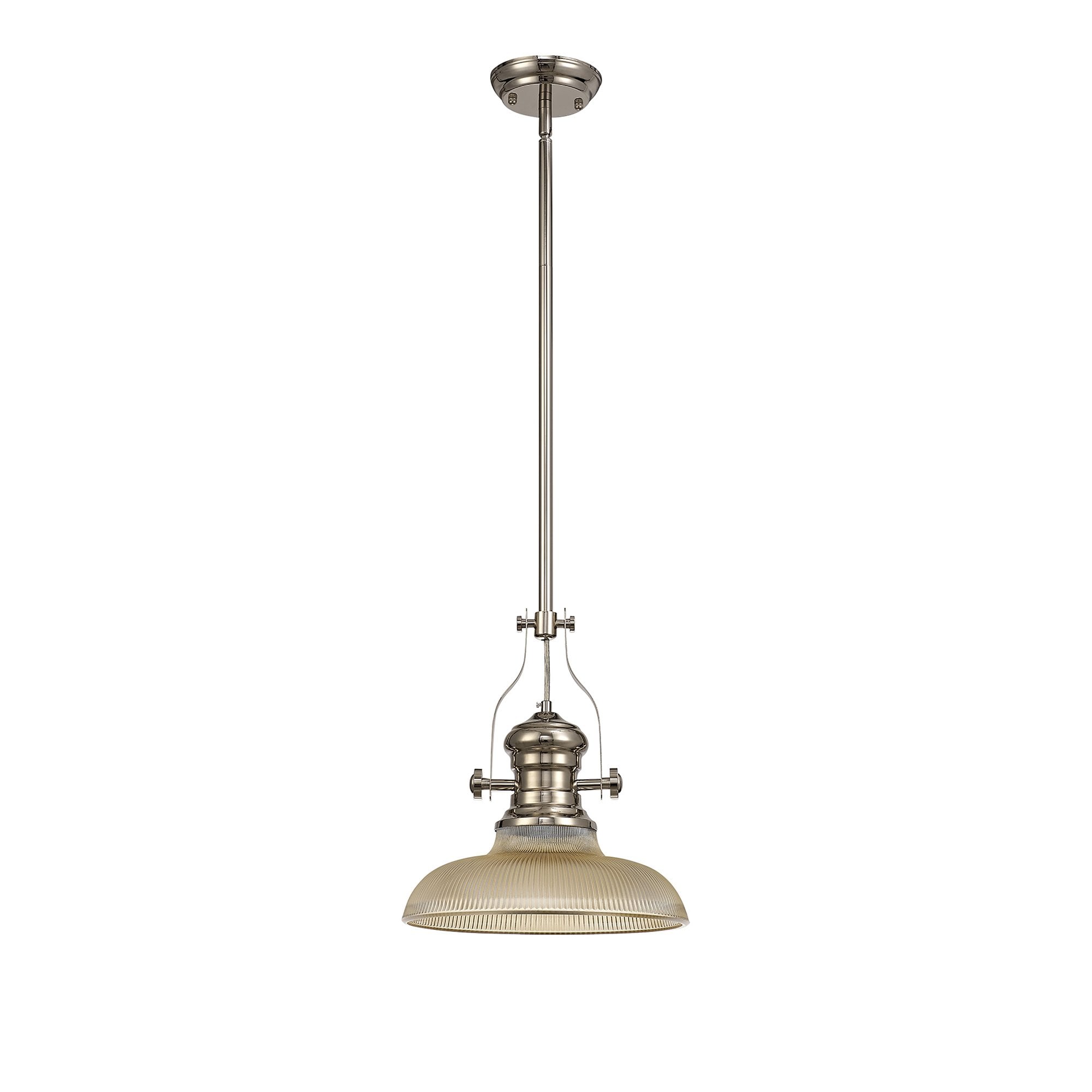 NLK01269 Louis 1 Light Telescopic Pendant With 30cm Round Glass Shade Polished Nickel/Amber