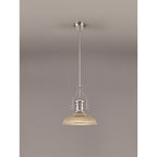 NLK01269 Louis 1 Light Telescopic Pendant With 30cm Round Glass Shade Polished Nickel/Amber