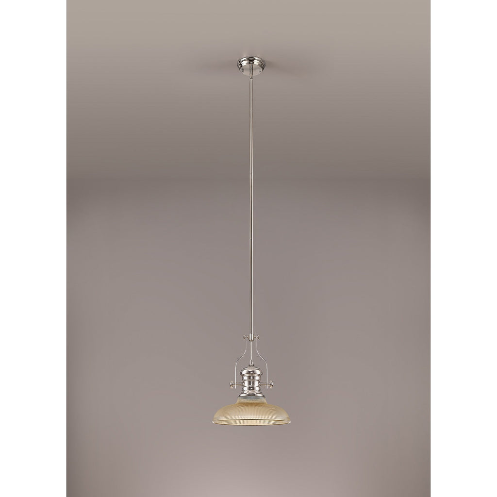 NLK01269 Louis 1 Light Telescopic Pendant With 30cm Round Glass Shade Polished Nickel/Amber