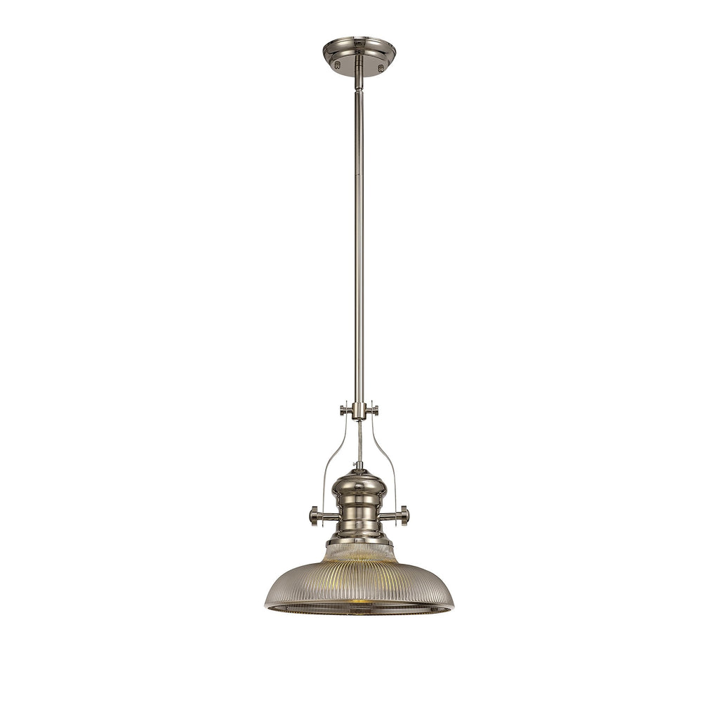 NLK01279 Louis 1 Light Telescopic Pendant With 30cm Round Glass Shade Polished Nickel/Smoked
