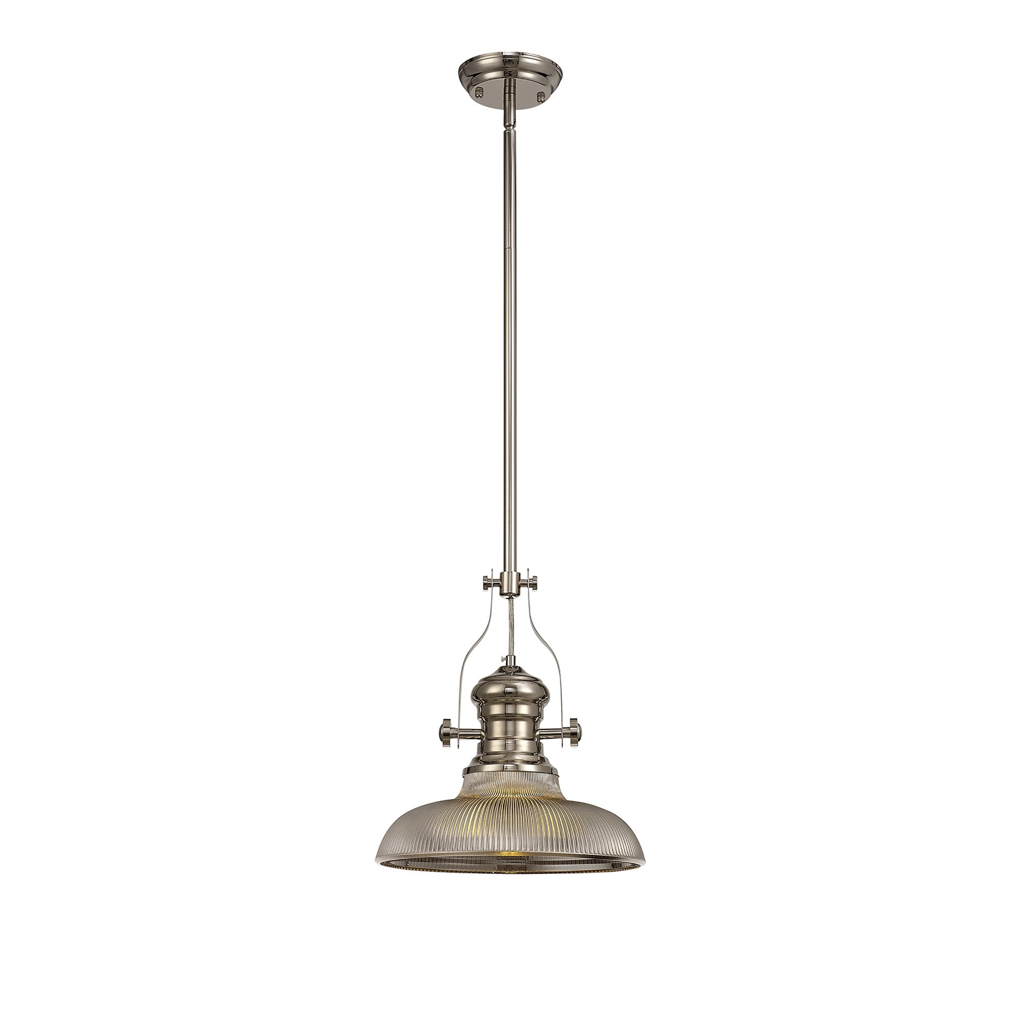 NLK01279 Louis 1 Light Telescopic Pendant With 30cm Round Glass Shade Polished Nickel/Smoked