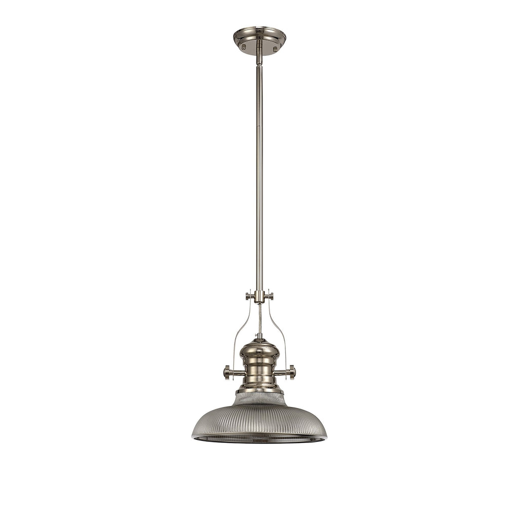 NLK01279 Louis 1 Light Telescopic Pendant With 30cm Round Glass Shade Polished Nickel/Smoked