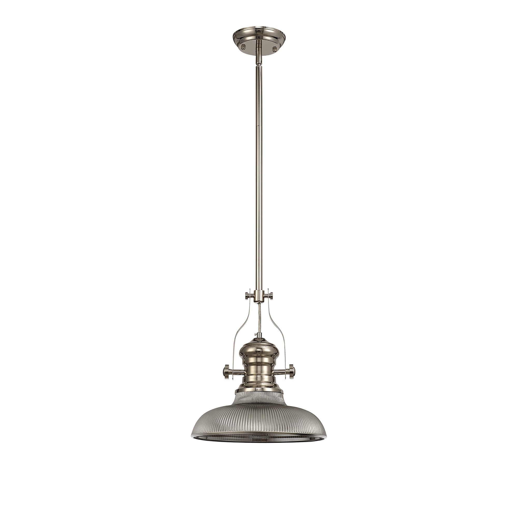 NLK01279 Louis 1 Light Telescopic Pendant With 30cm Round Glass Shade Polished Nickel/Smoked