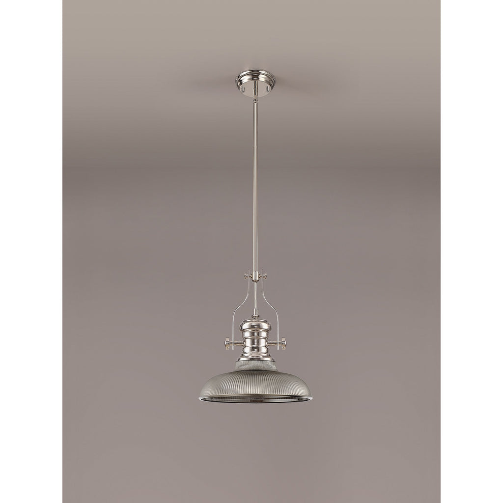 NLK01279 Louis 1 Light Telescopic Pendant With 30cm Round Glass Shade Polished Nickel/Smoked