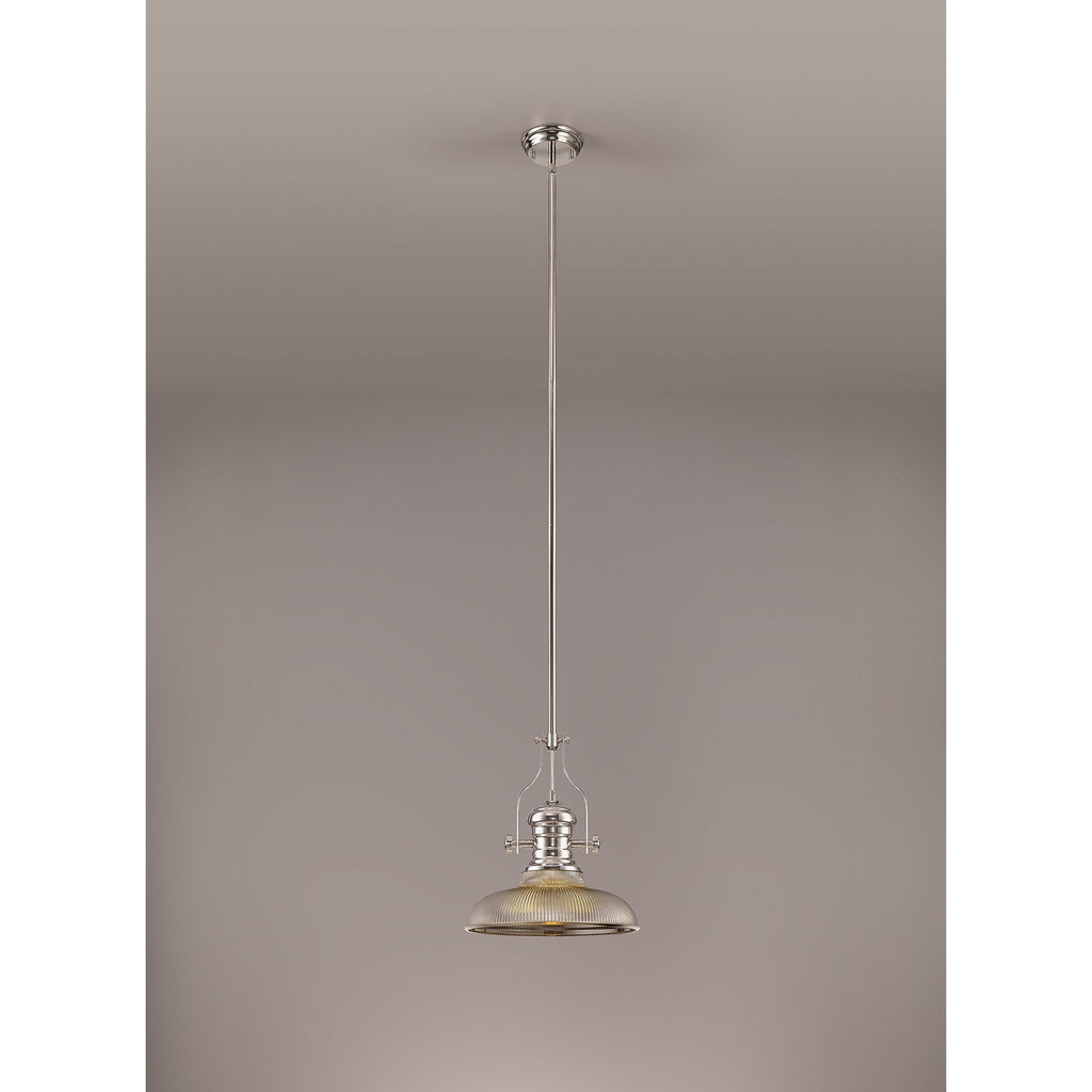 NLK01279 Louis 1 Light Telescopic Pendant With 30cm Round Glass Shade Polished Nickel/Smoked