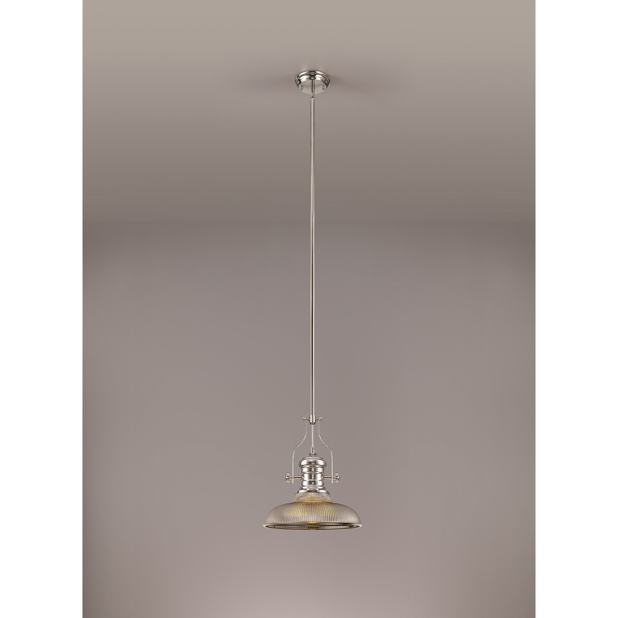 NLK01279 Louis 1 Light Telescopic Pendant With 30cm Round Glass Shade Polished Nickel/Smoked