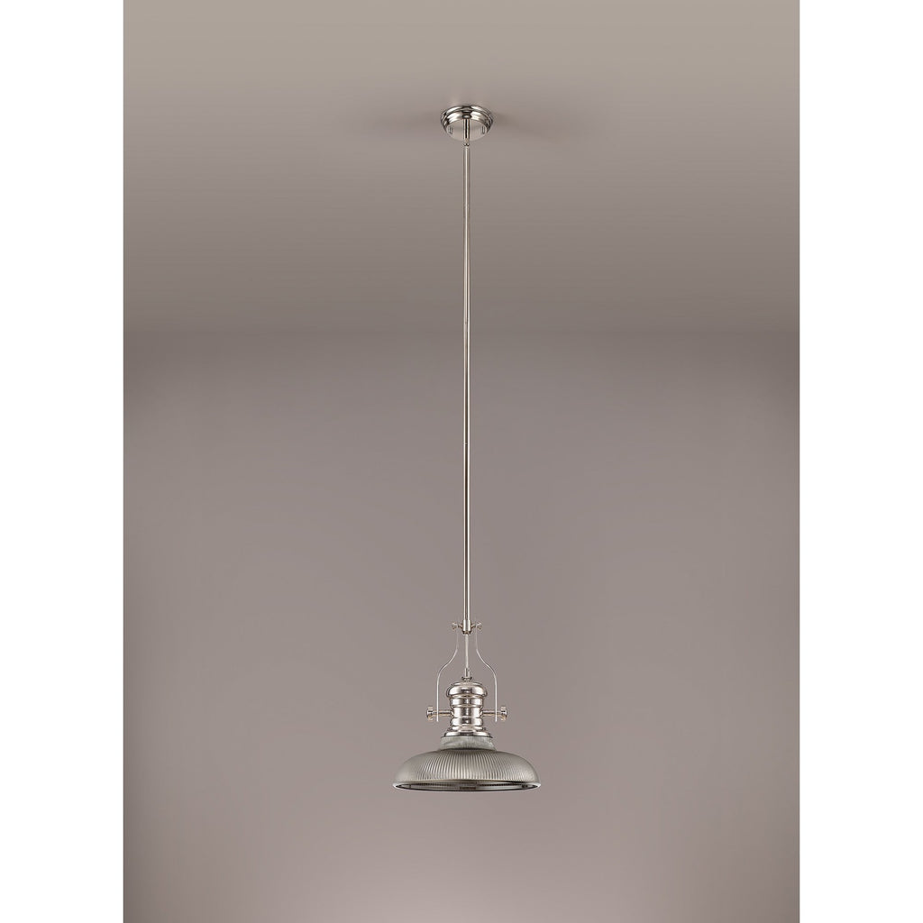 NLK01279 Louis 1 Light Telescopic Pendant With 30cm Round Glass Shade Polished Nickel/Smoked