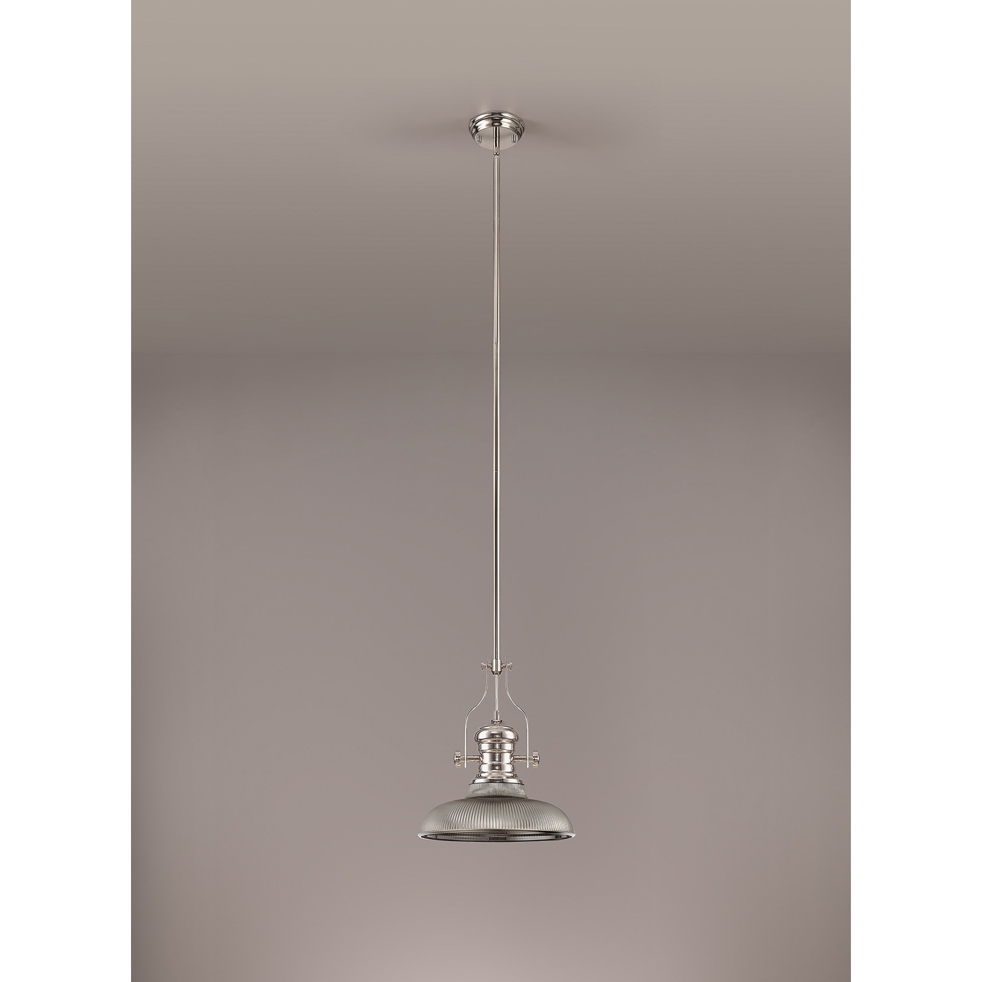 NLK01279 Louis 1 Light Telescopic Pendant With 30cm Round Glass Shade Polished Nickel/Smoked