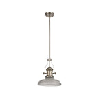 NLK01289 Louis 1 Light Telescopic Pendant With 30cm Round Glass Shade Polished Nickel/Clear