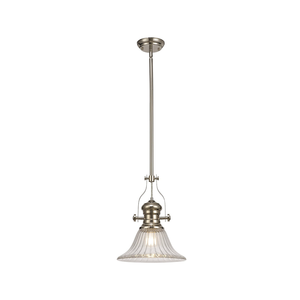 NLK01299 Louis 1 Light Telescopic Pendant With 30cm Bell Glass Shade Polished Nickel/Clear