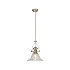 NLK01299 Louis 1 Light Telescopic Pendant With 30cm Bell Glass Shade Polished Nickel/Clear