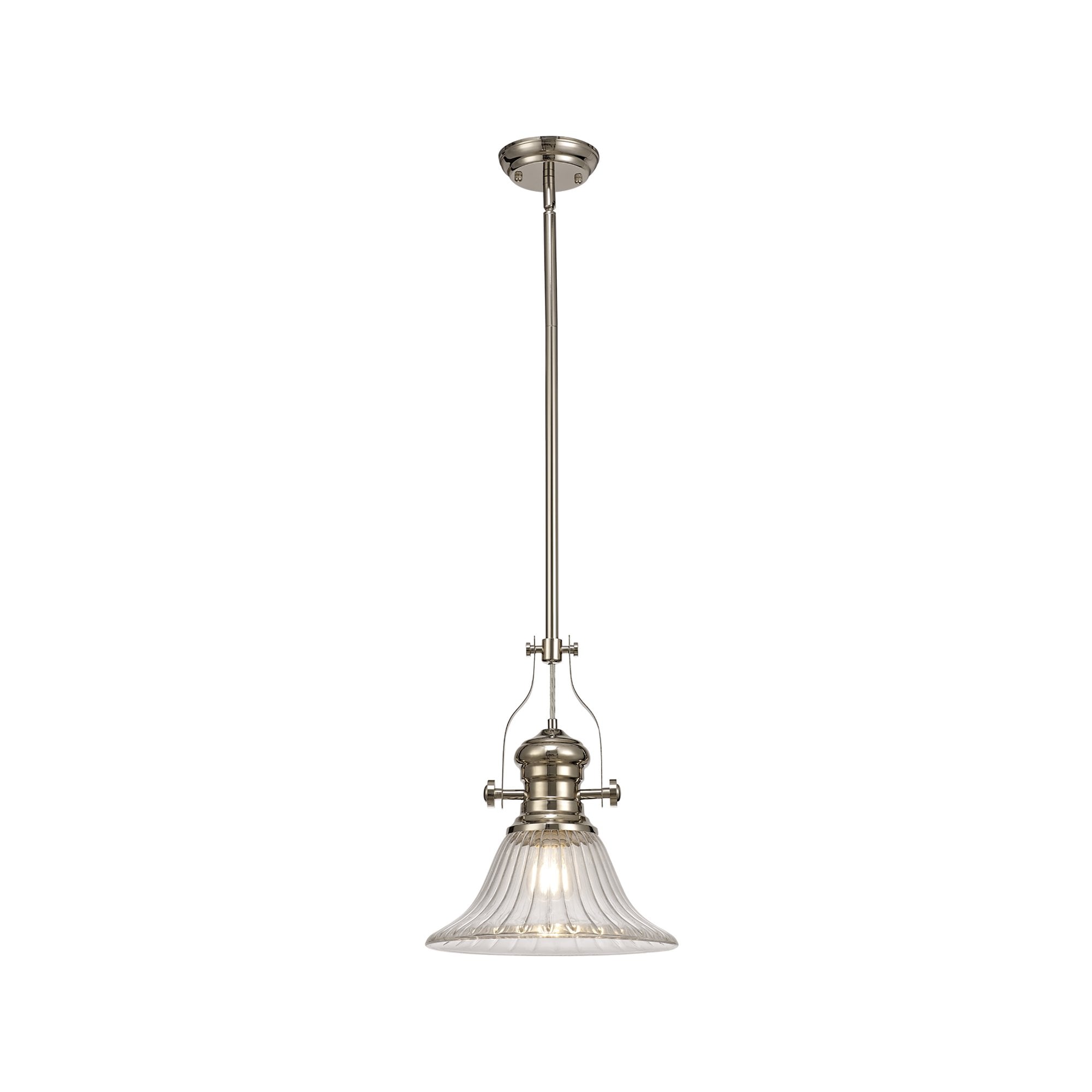 NLK01299 Louis 1 Light Telescopic Pendant With 30cm Bell Glass Shade Polished Nickel/Clear