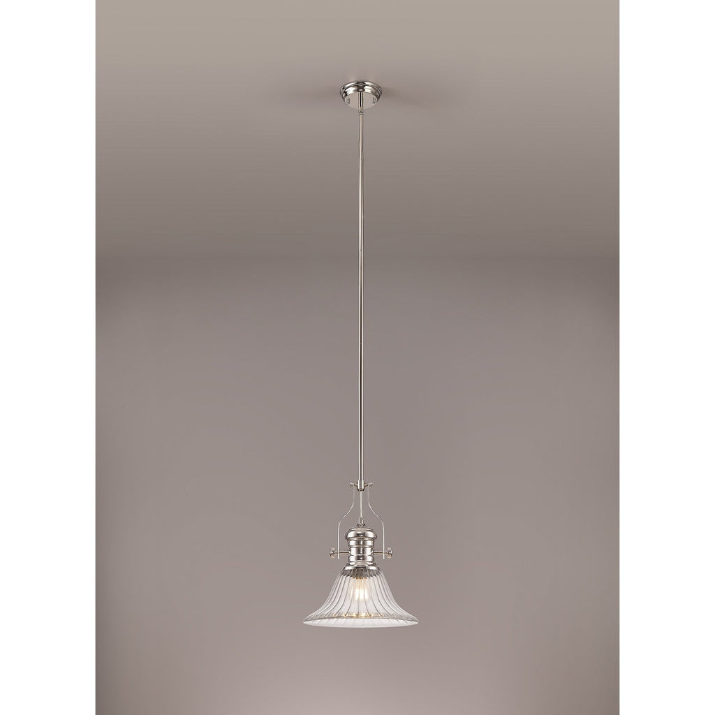 NLK01299 Louis 1 Light Telescopic Pendant With 30cm Bell Glass Shade Polished Nickel/Clear