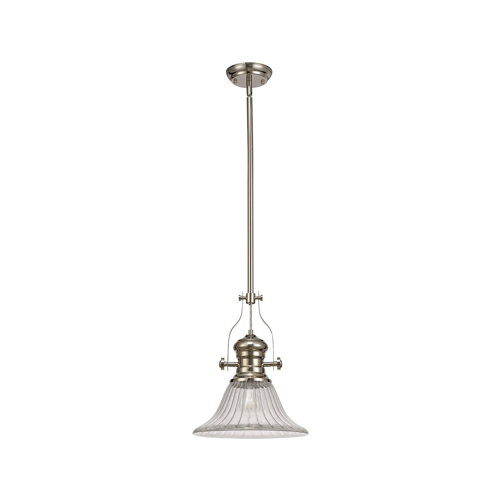 NLK01299 Louis 1 Light Telescopic Pendant With 30cm Bell Glass Shade Polished Nickel/Clear