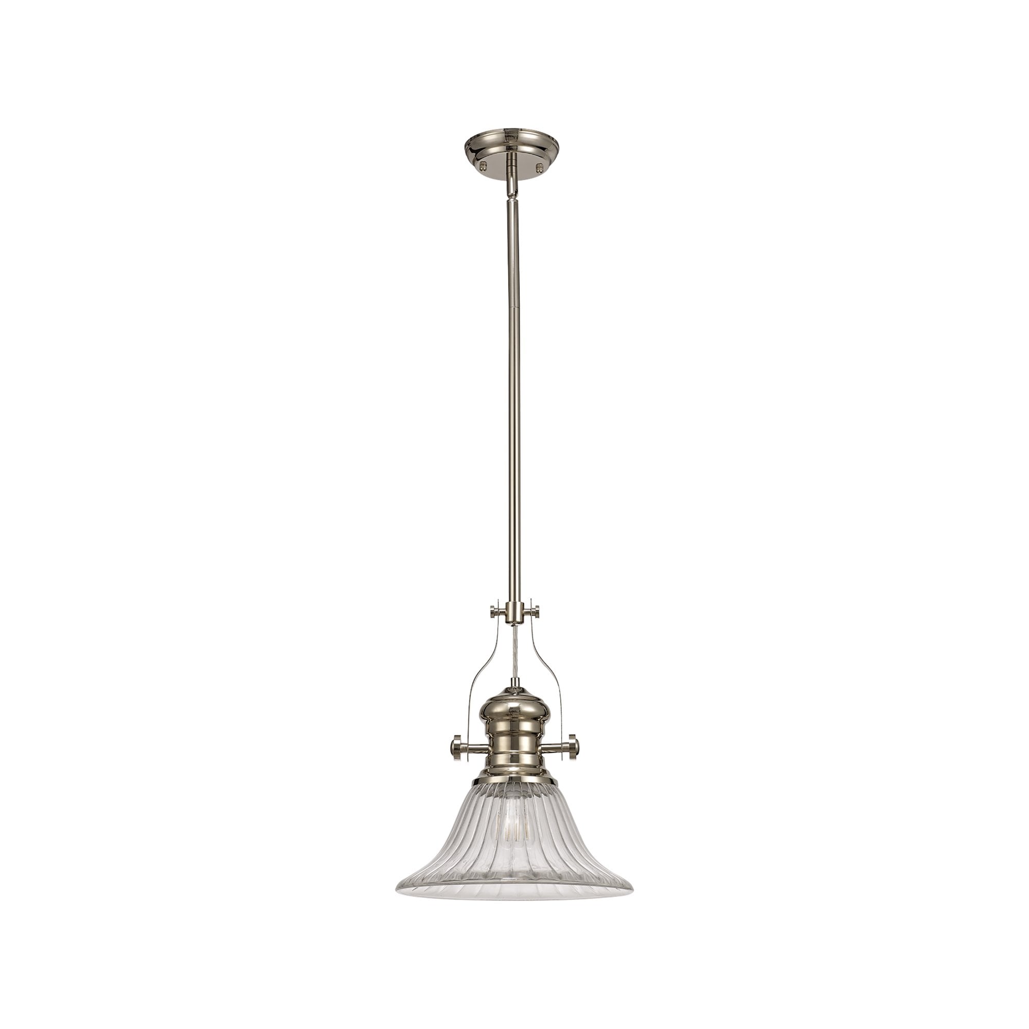 NLK01299 Louis 1 Light Telescopic Pendant With 30cm Bell Glass Shade Polished Nickel/Clear