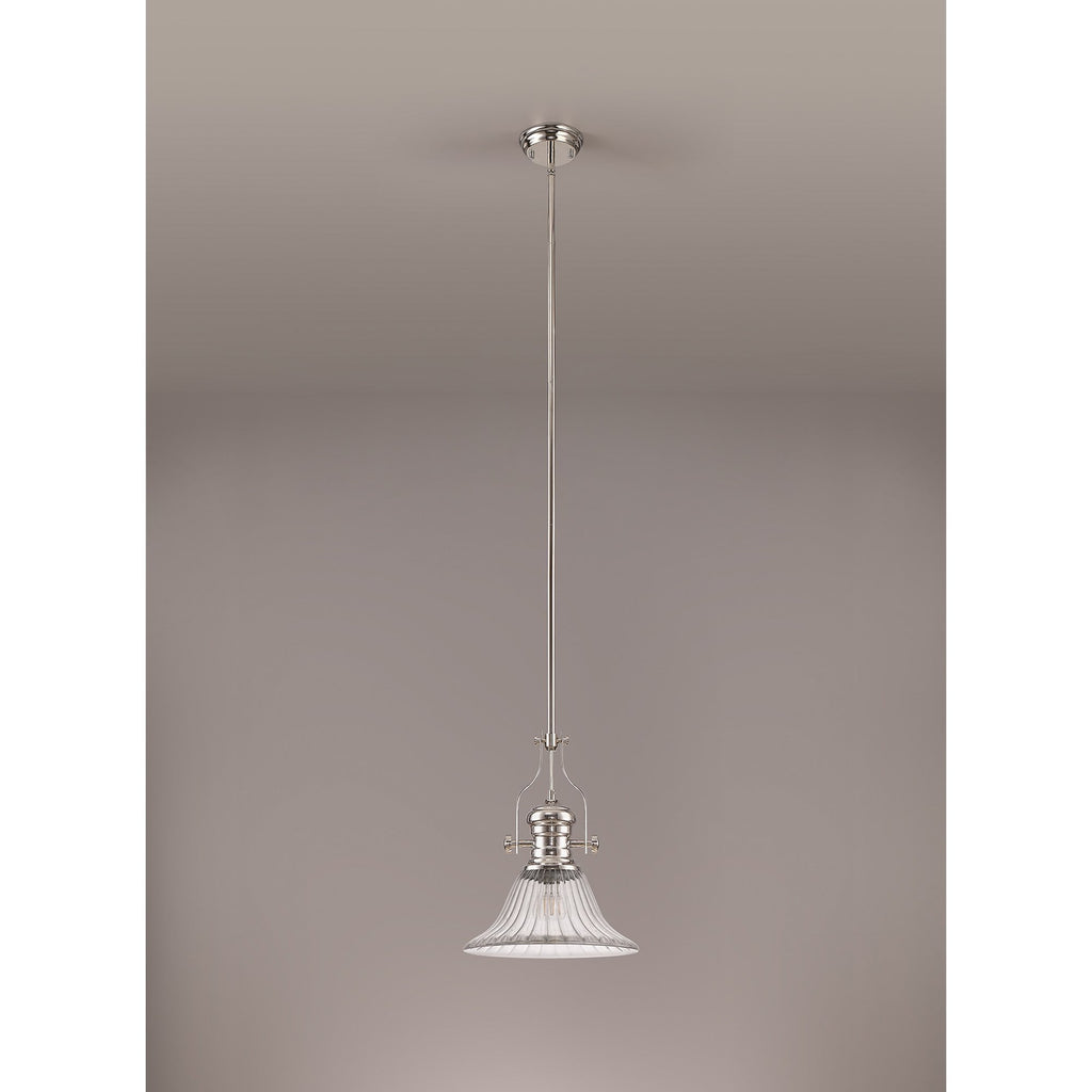 NLK01299 Louis 1 Light Telescopic Pendant With 30cm Bell Glass Shade Polished Nickel/Clear