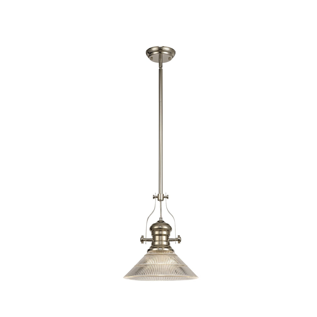 NLK01309 Louis 1 Light Telescopic Pendant With 30cm Cone Glass Shade Polished Nickel/Clear