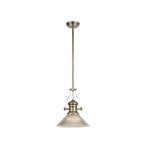 NLK01309 Louis 1 Light Telescopic Pendant With 30cm Cone Glass Shade Polished Nickel/Clear