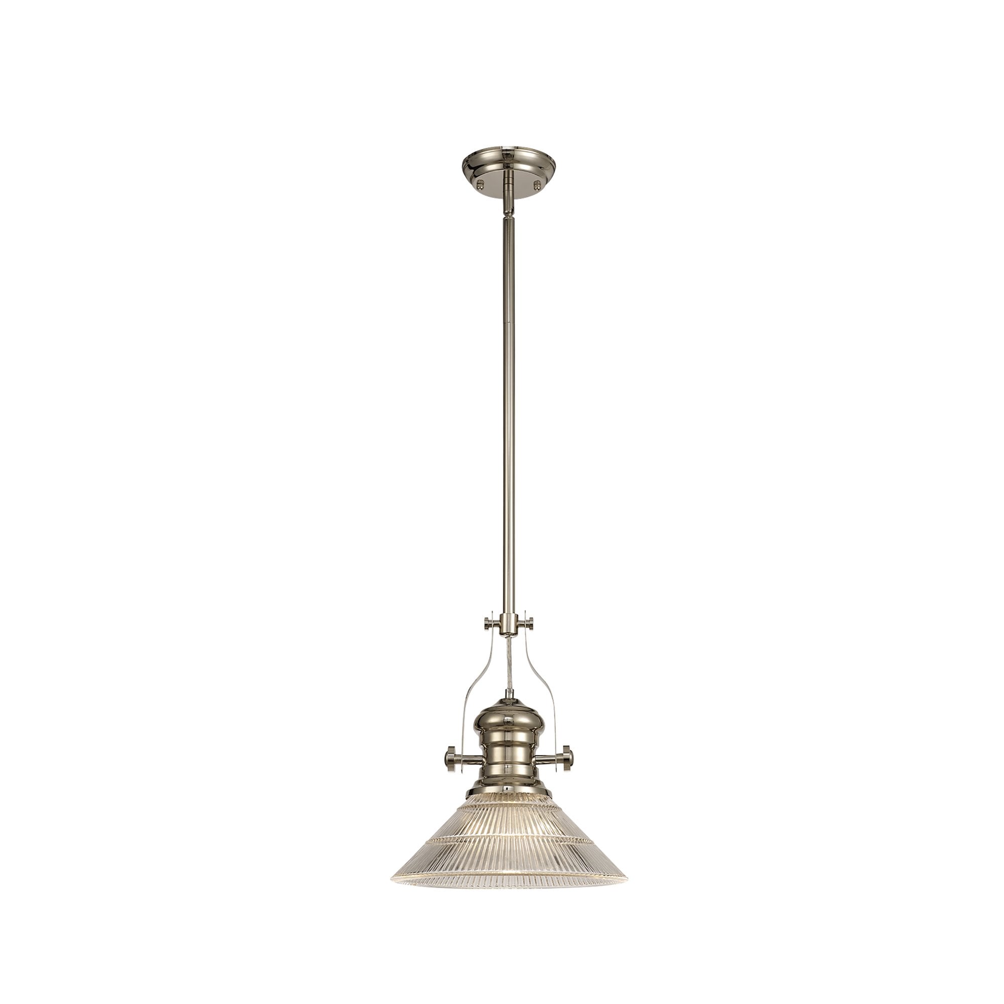 NLK01309 Louis 1 Light Telescopic Pendant With 30cm Cone Glass Shade Polished Nickel/Clear