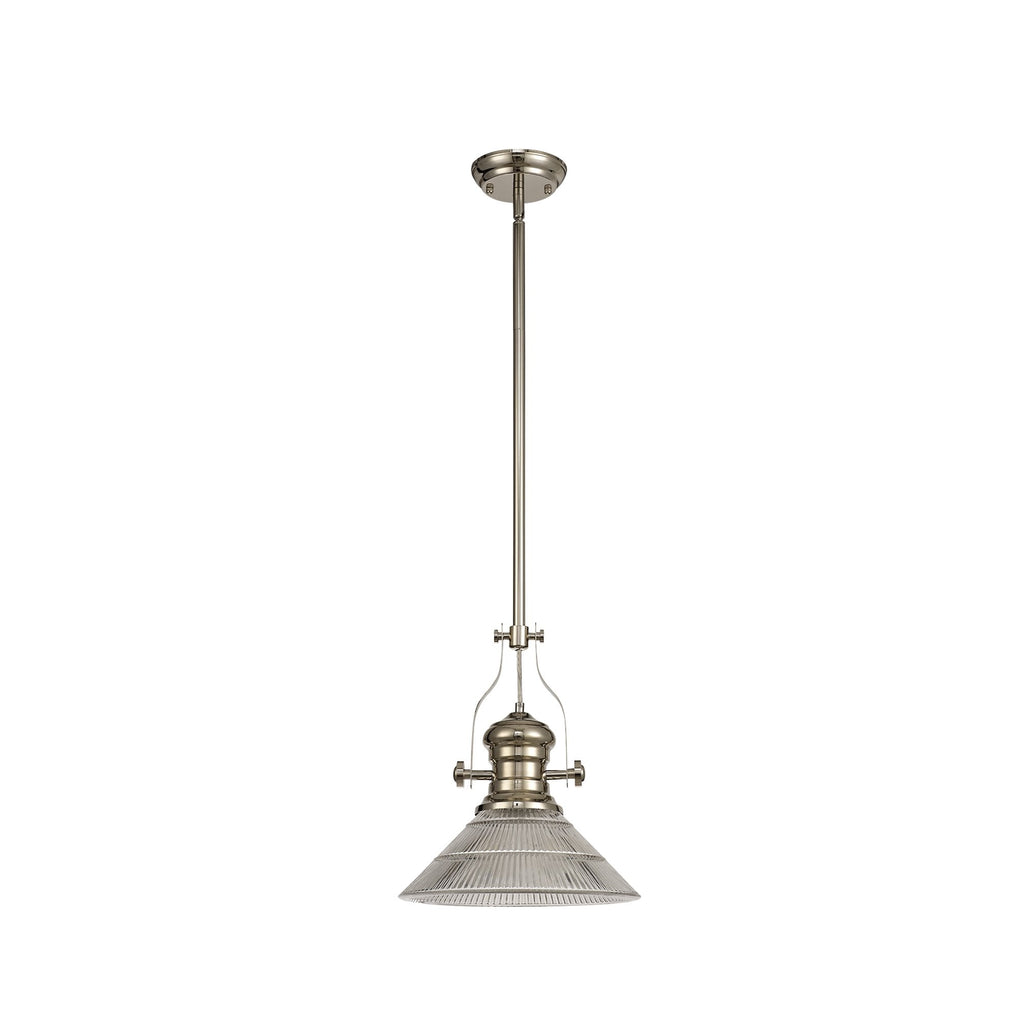 NLK01309 Louis 1 Light Telescopic Pendant With 30cm Cone Glass Shade Polished Nickel/Clear